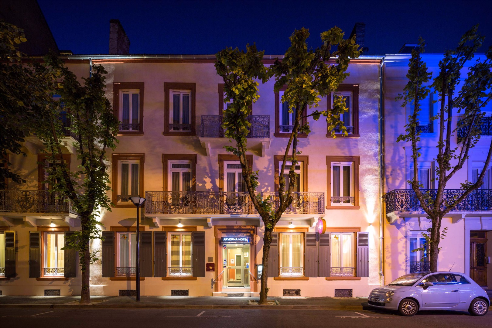 Arverna Façade at night